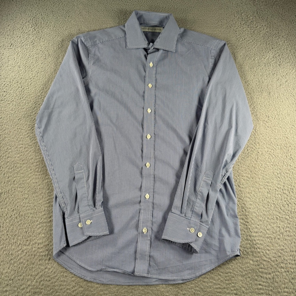 Holderness & Bourne McDermott Shirt Men Medium Blue Gingham Tailored Fit Stretch